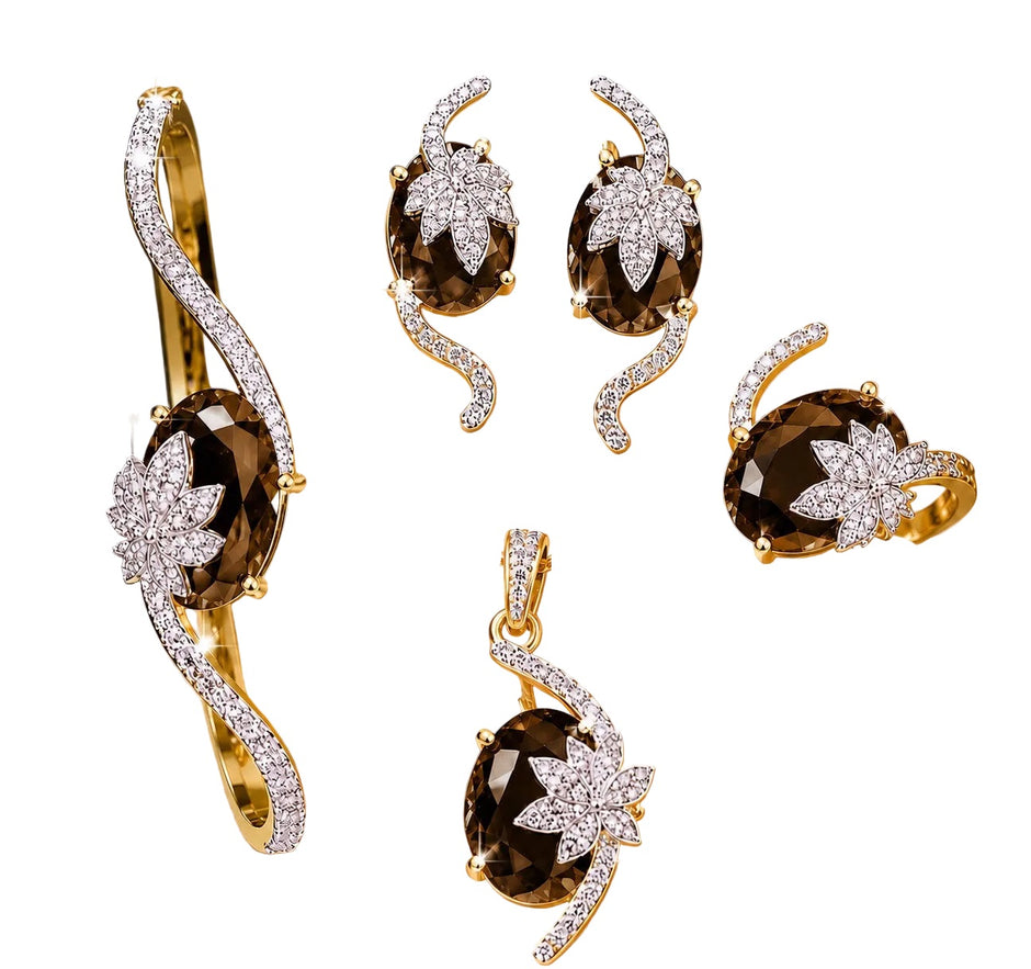 4 Piece Sparkling Leaf American Diamond Jewelry Set / Ruchi 