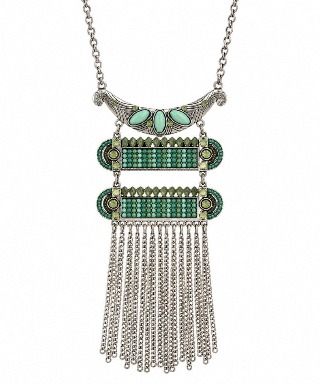 Traditional Turquoise Beaded Alloy Tassel Necklace / Ruchi