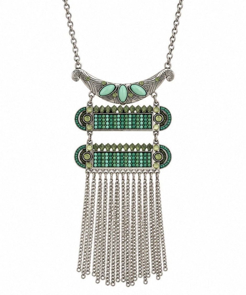 Traditional Turquoise Beaded Alloy Tassel Necklace / Ruchi