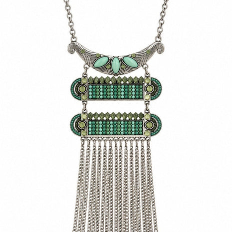 Traditional Turquoise Beaded Alloy Tassel Necklace / Ruchi