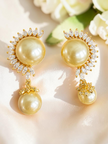 Modern Cubic Zirconia Metal Dangler Pearl Earrings / Ruchi