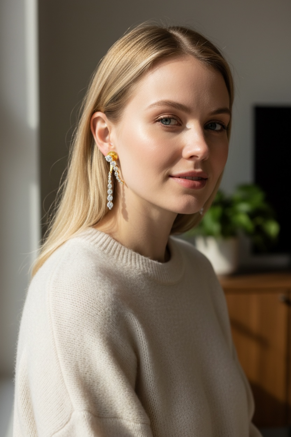 Cascading Design Cubic Zirconia Metal Earrings / Ruchi