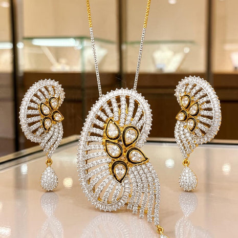 Elegant American Diamond Pendant Necklace And Earrings Set / Ruchi 