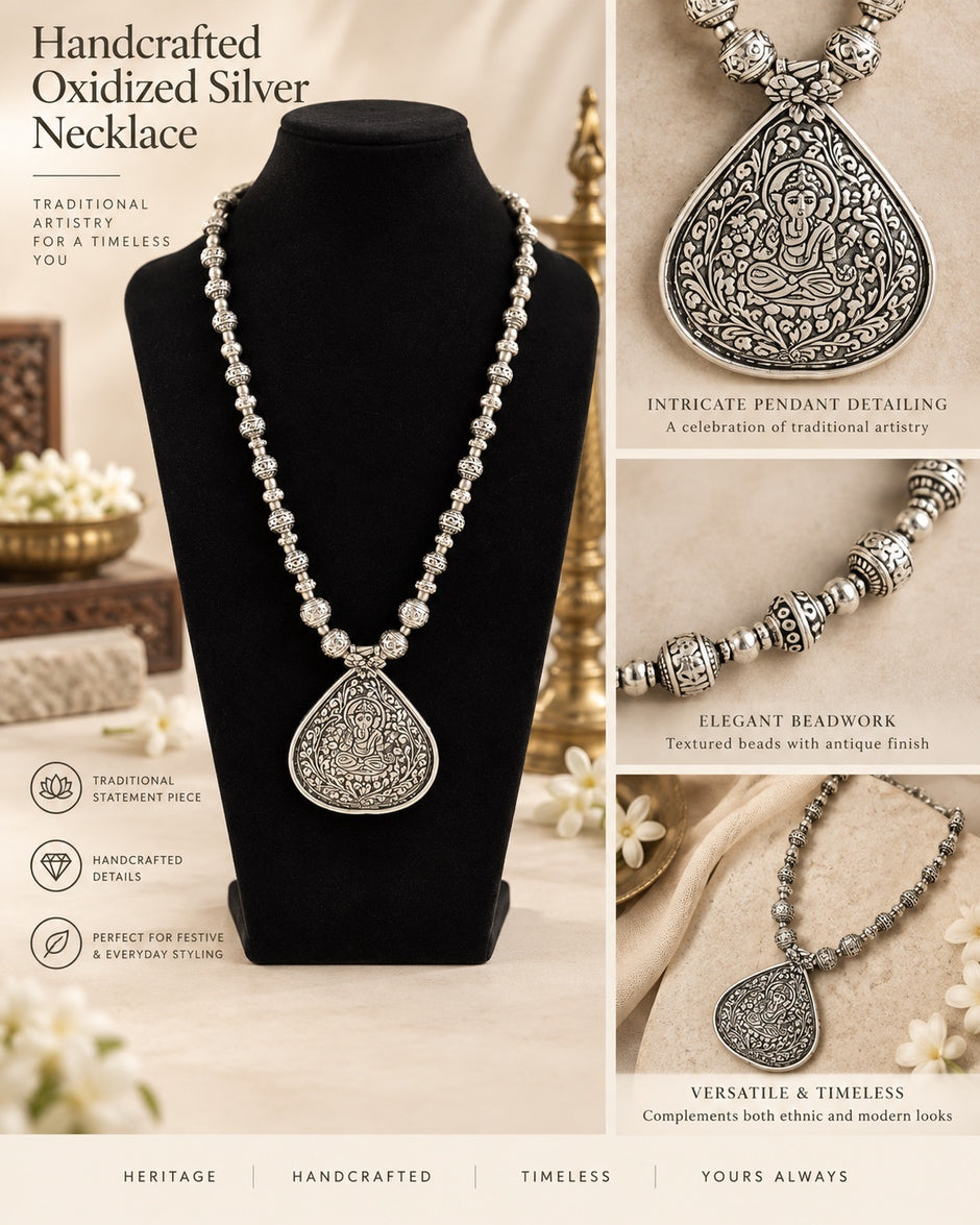 Traditional Ganesha Teardrop Alloy Pendant Necklace / Ruchi