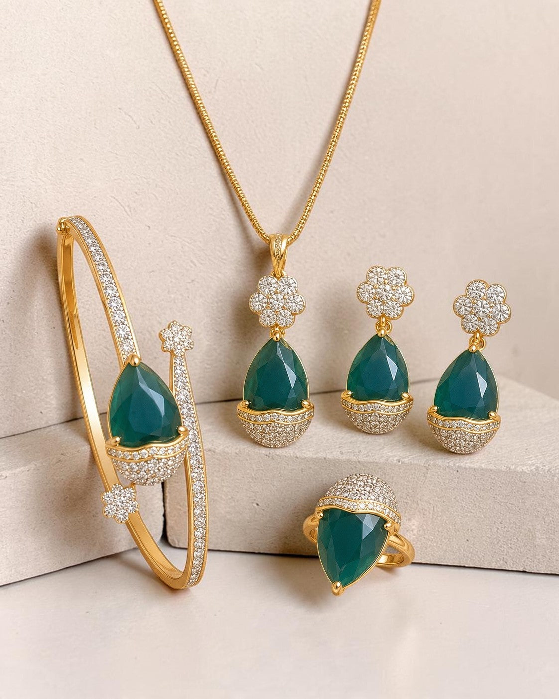 Floral Tear Drop Gemstone Jewelry Set / Ruchi 