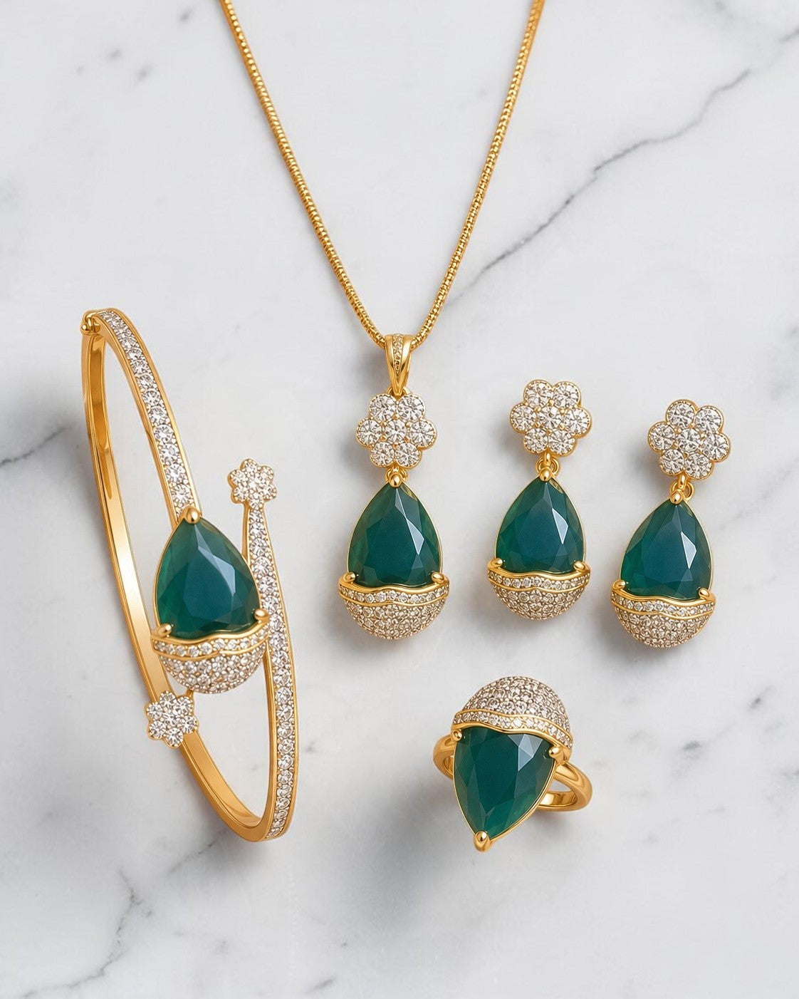 Floral Tear Drop Gemstone Jewelry Set / Ruchi 