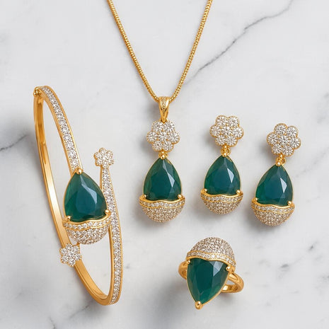 Floral Tear Drop Gemstone Jewelry Set / Ruchi 