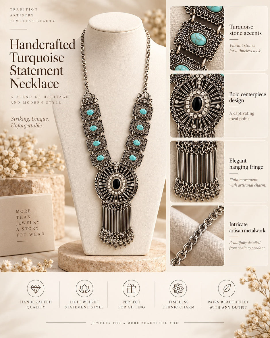 Handcrafted Turquoise Stone Ethnic Statement Necklace / Ruchi 