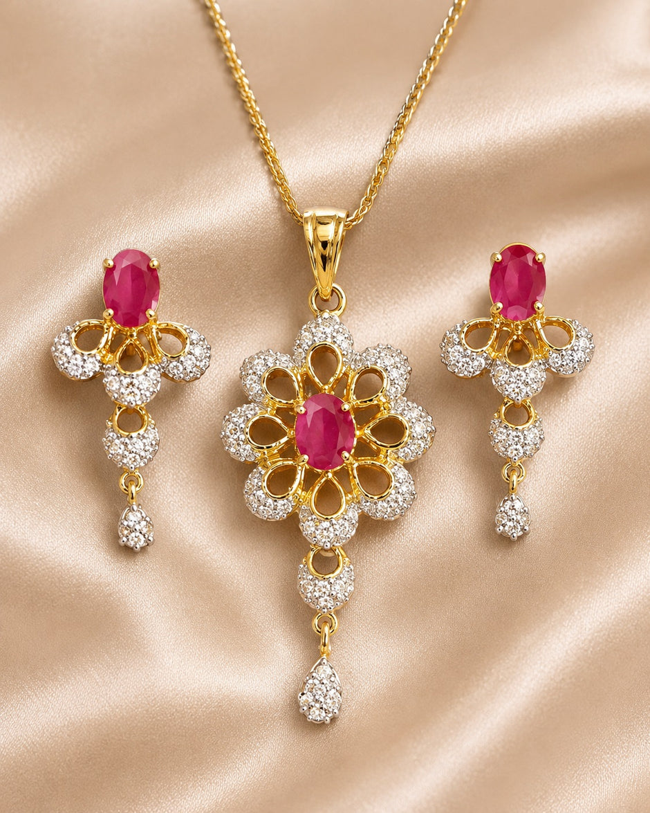 Floral Ruby Stone Necklace Set / Ruchi