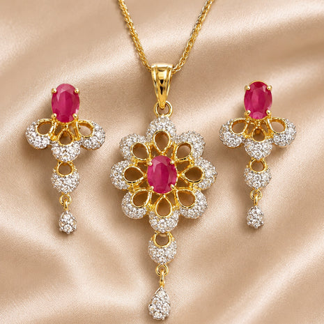 Floral Ruby Stone Necklace Set / Ruchi