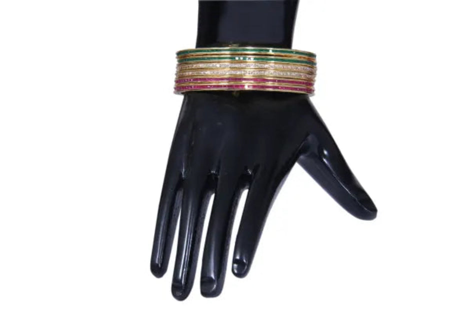 Indian Tri-Color Metal Bangles Set Of 6 / Ruchi