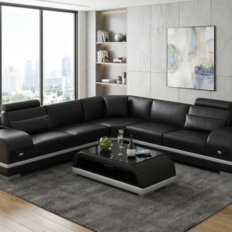 L-Shaped Leather Sectional Sofa With Storage / Ruchi