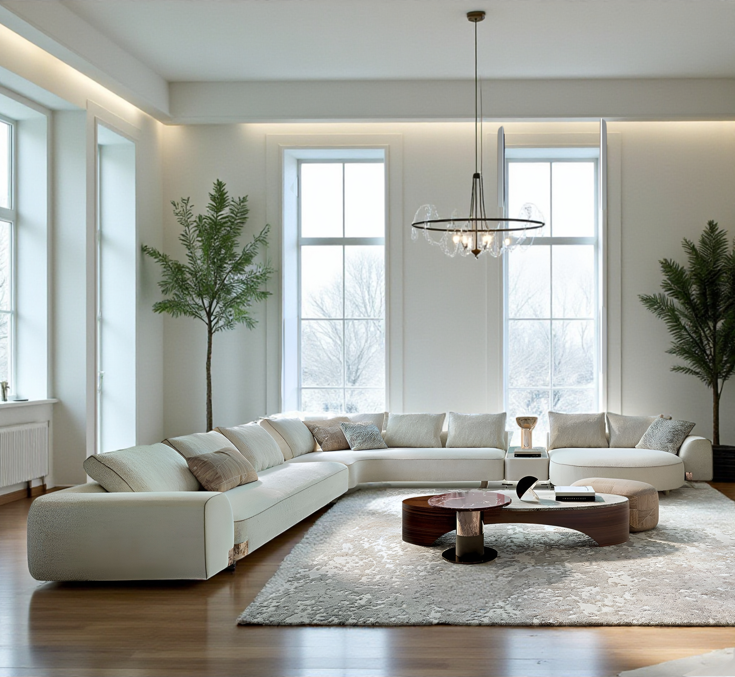 L-Shaped Sectional Sofa With Boucle Fabric Upholstery / Ruchi
