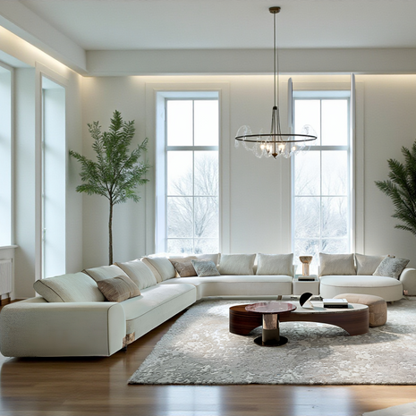 L-Shaped Sectional Sofa With Boucle Fabric Upholstery / Ruchi