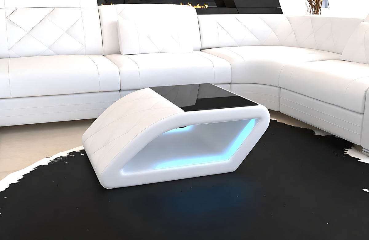 LED Coffee Table With Leather Upholstery / Ruchi