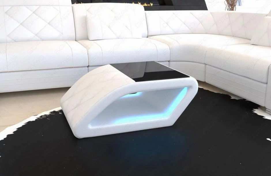 LED Coffee Table With Leather Upholstery / Ruchi