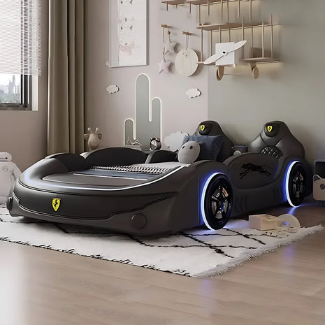 LED Leather Kids Car Bed With Mattress / Ruchi