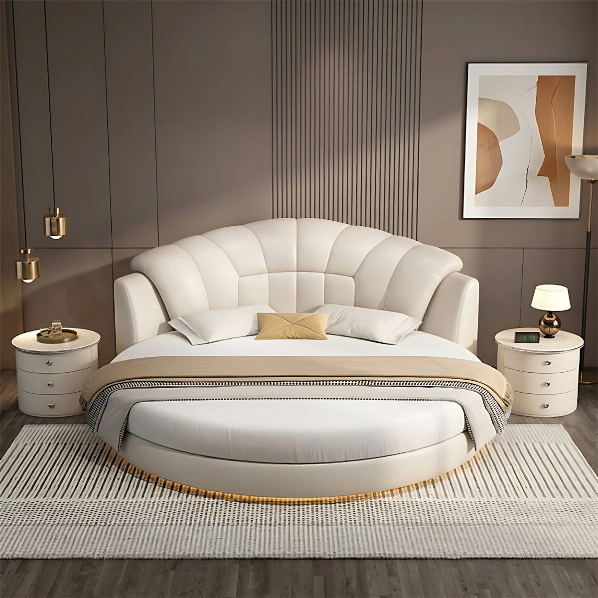 LED Leather Round Bed / Ruchi 