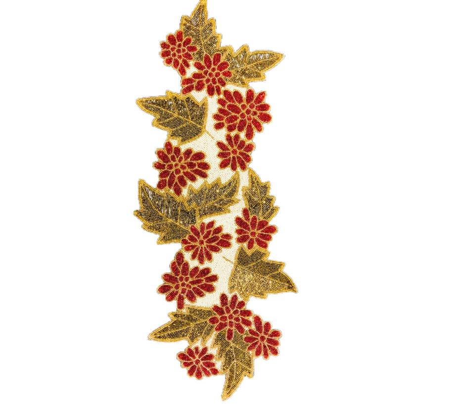 Leaf Floral Embroidered Beaded Runner / Ruchi