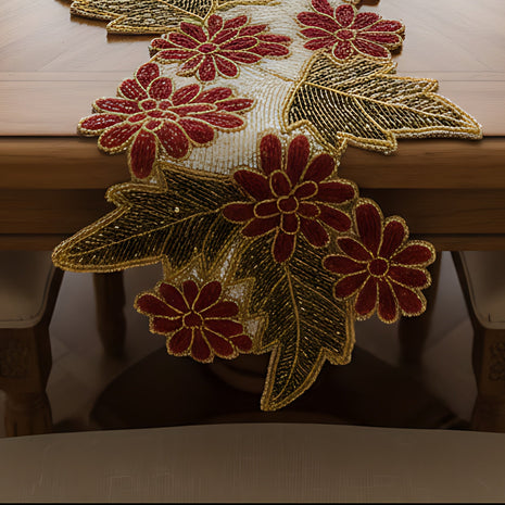 Leaf Floral Embroidered Beaded Runner / Ruchi