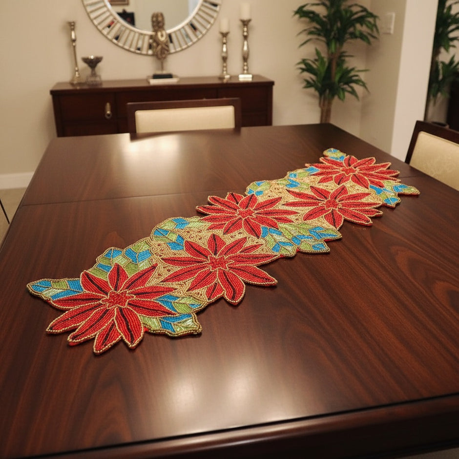 Leafy Floral Beaded Table Runner / Ruchi