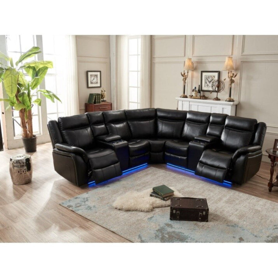 Leather Power Recliner LED Sectional Sofa / Ruchi