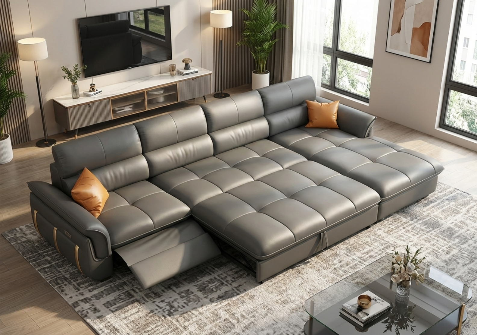 Leather Recliner Sectional Sofa / Ruchi