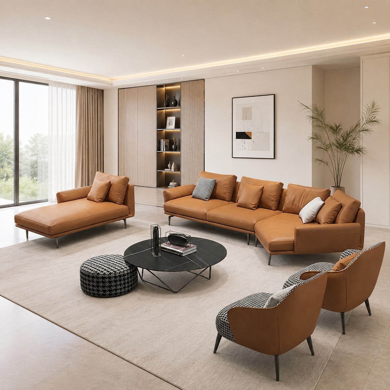 Leather Sectional Sofa Set with Chaise Lounge / Ruchi