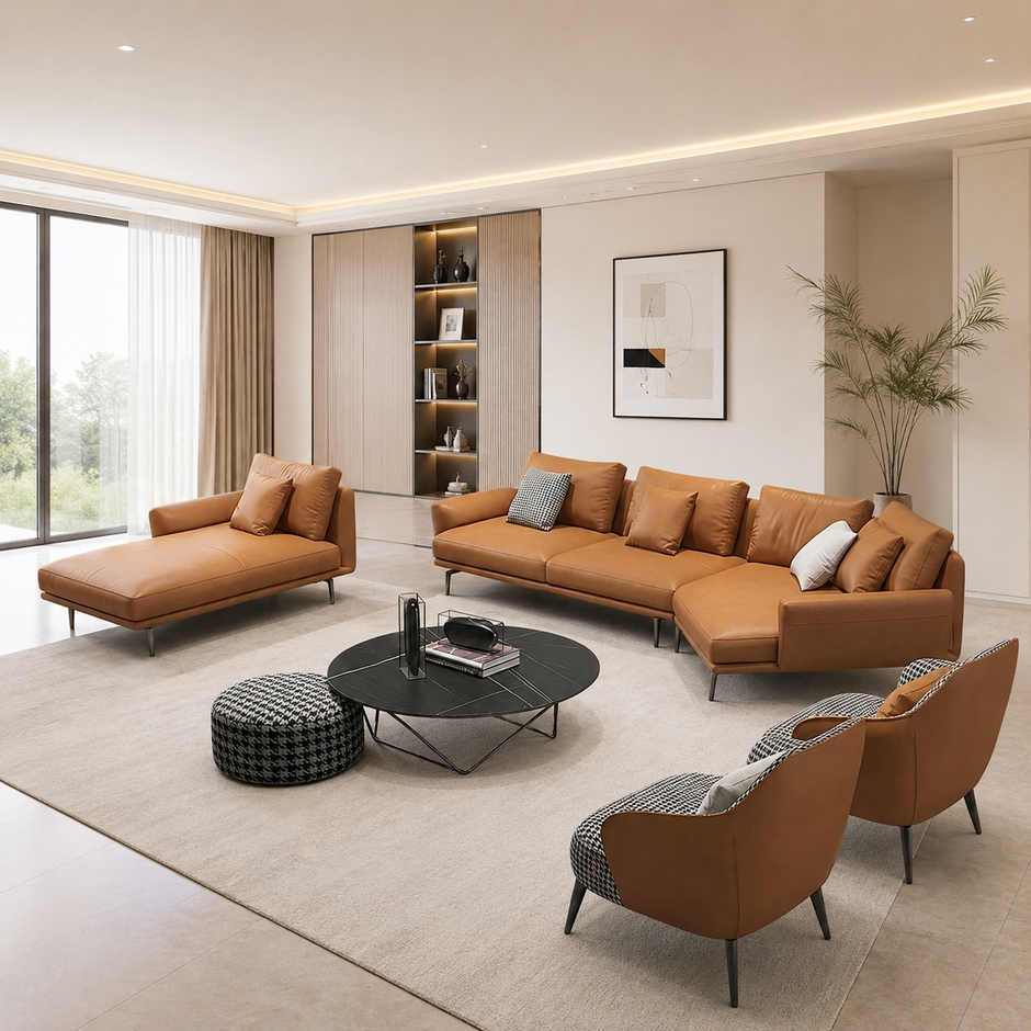 Leather Sectional Sofa Set with Chaise Lounge / Ruchi