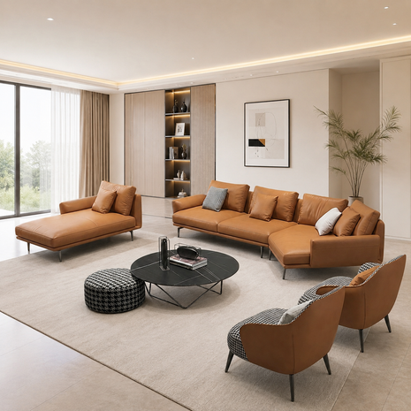 Leather Sectional Sofa Set with Chaise Lounge / Ruchi