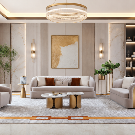 Luxurious 3 Pieces Velvet Fabric Sofa Set / Ruchi