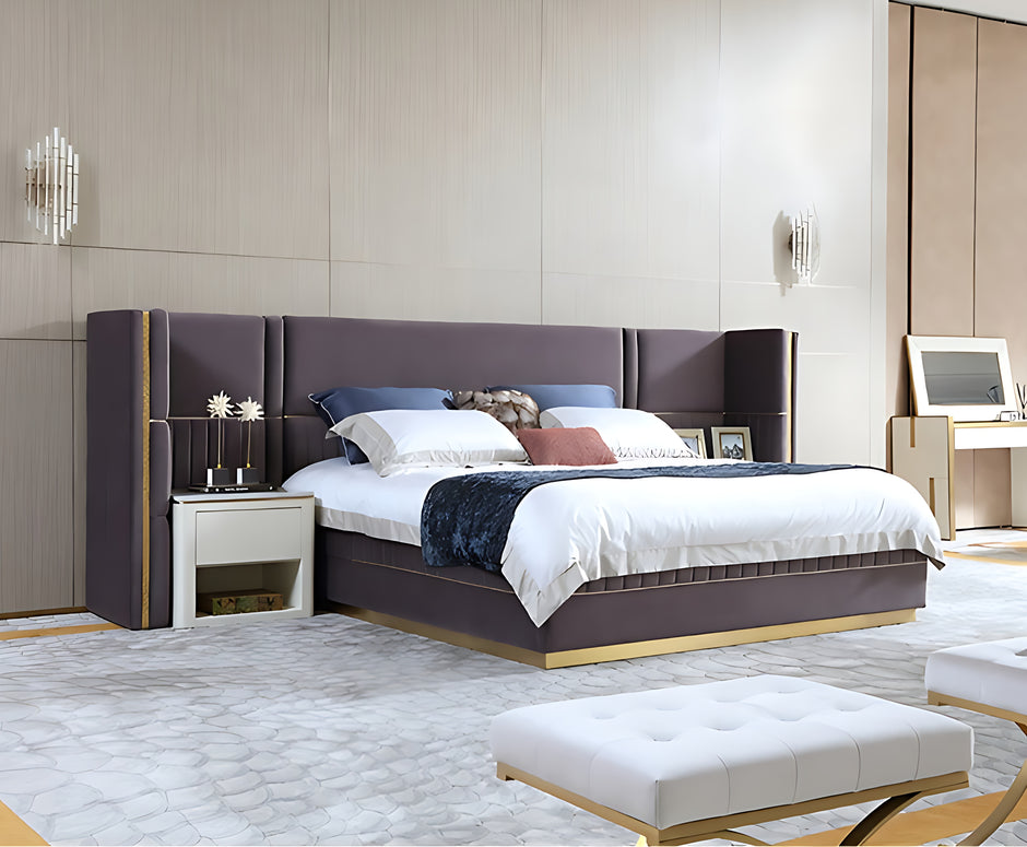 Luxurious U Shaped Headboard Velvet Upholstered Bed / Ruchi