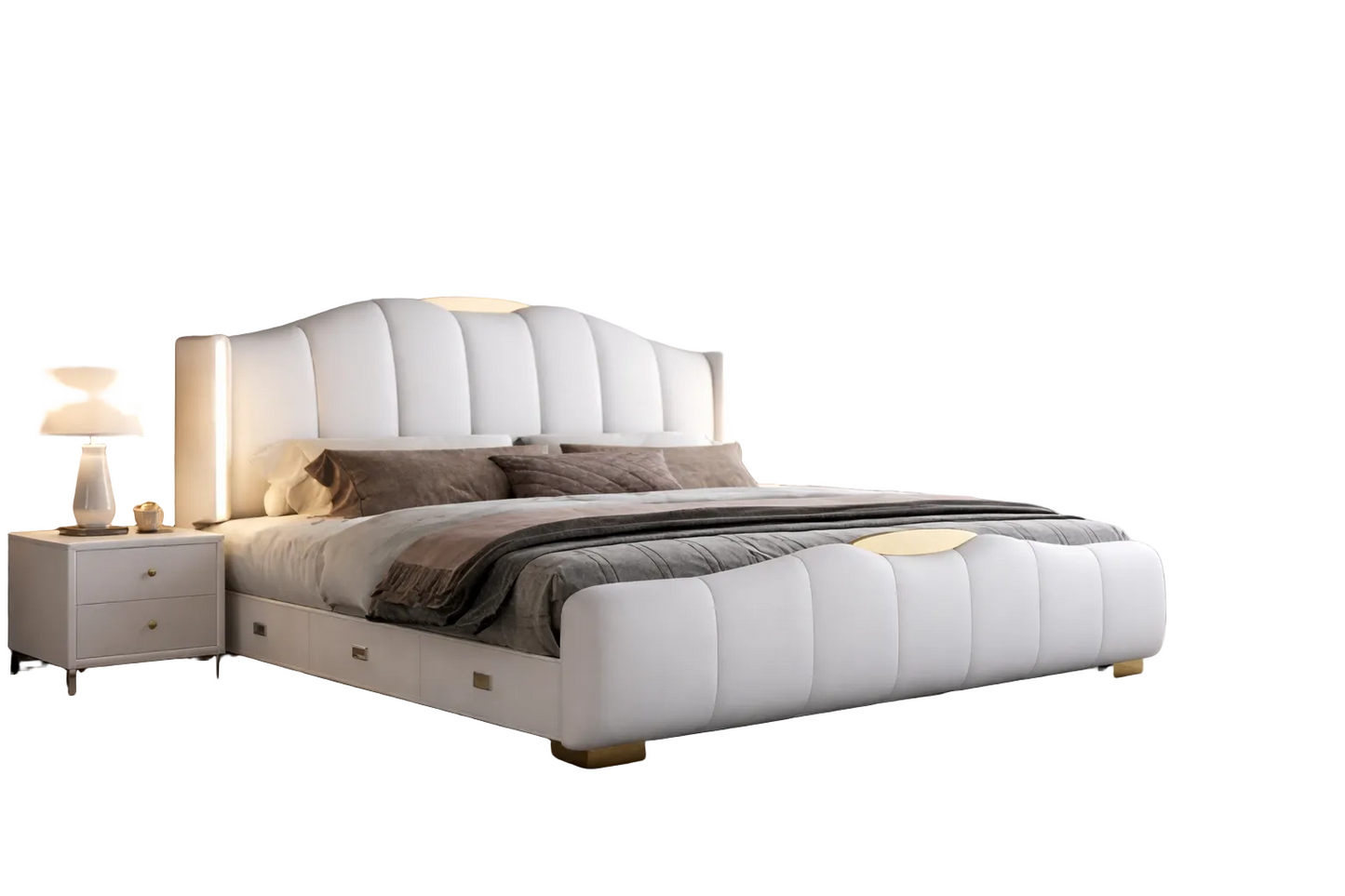 Modern LED Leather Bed With Storage
