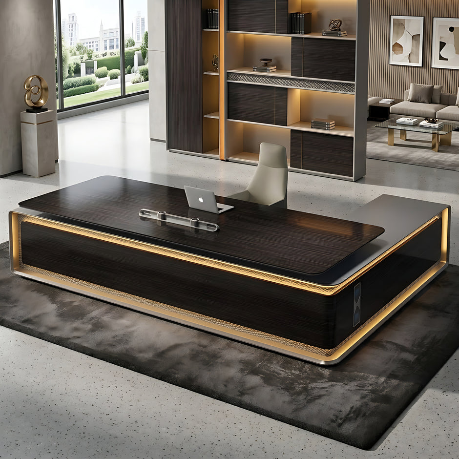 Luxury L-Shaped Wooden Office Desk With LED / Ruchi