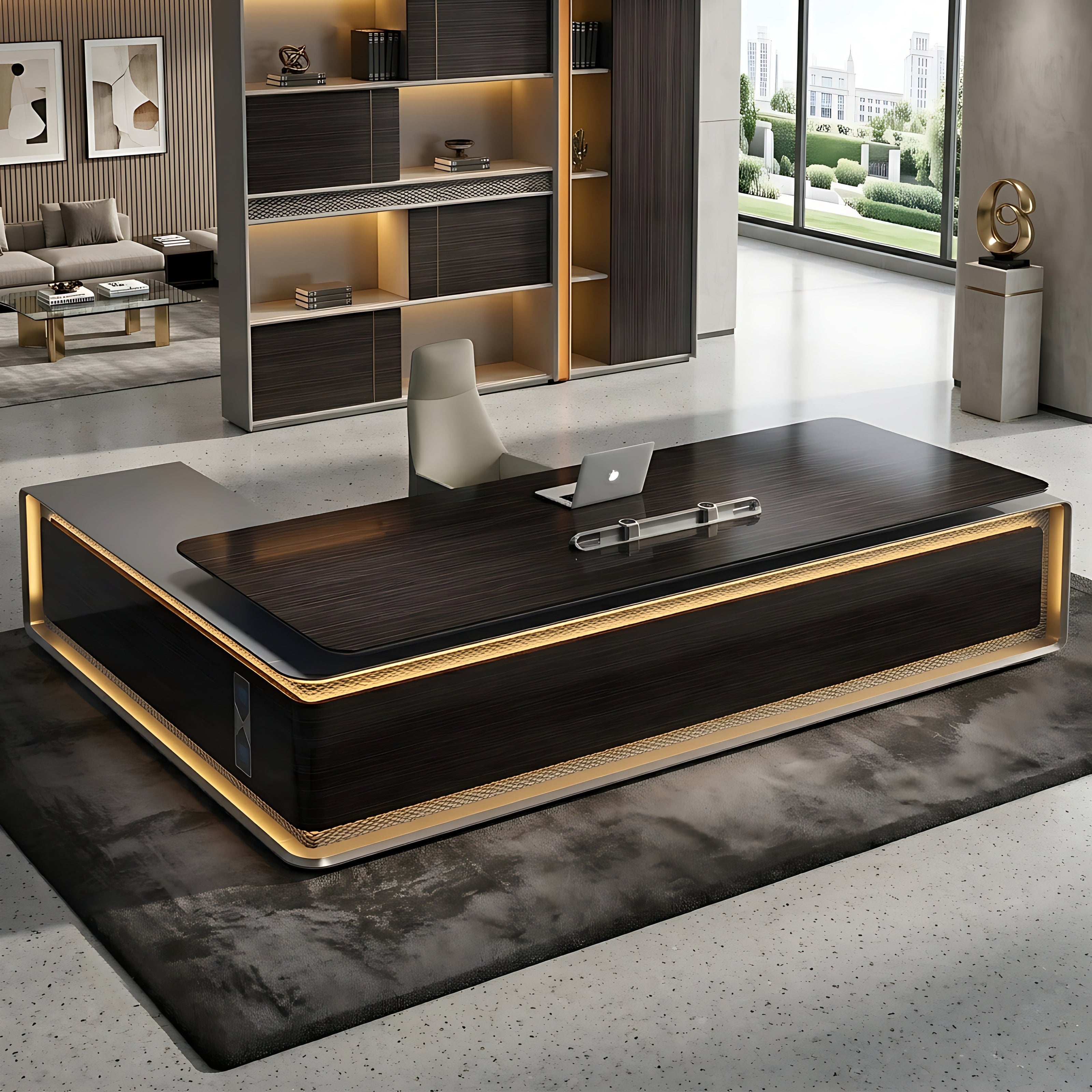 Luxury L-Shaped Wooden Office Desk With LED / Ruchi