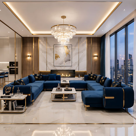 U-Shape Sectional Velvet Fabric Modern Sofa / Ruchi