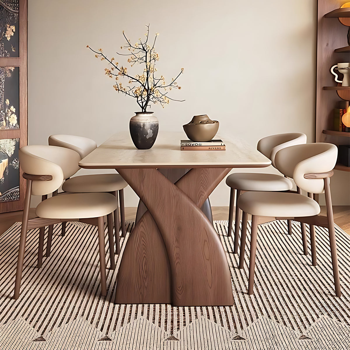 Minimalist Rectangular Marble Top Dining Table Set / Ruchi