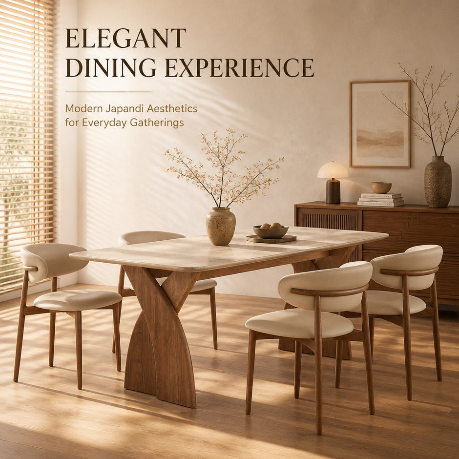 Minimalist Rectangular Marble Top Dining Table Set / Ruchi