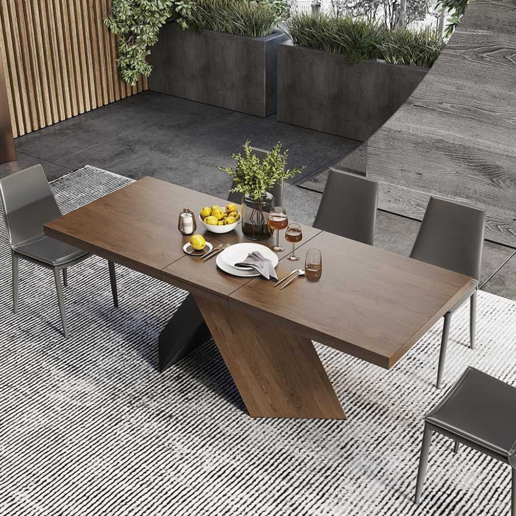Rectangular Extendable Wooden Dining Table Set For 6