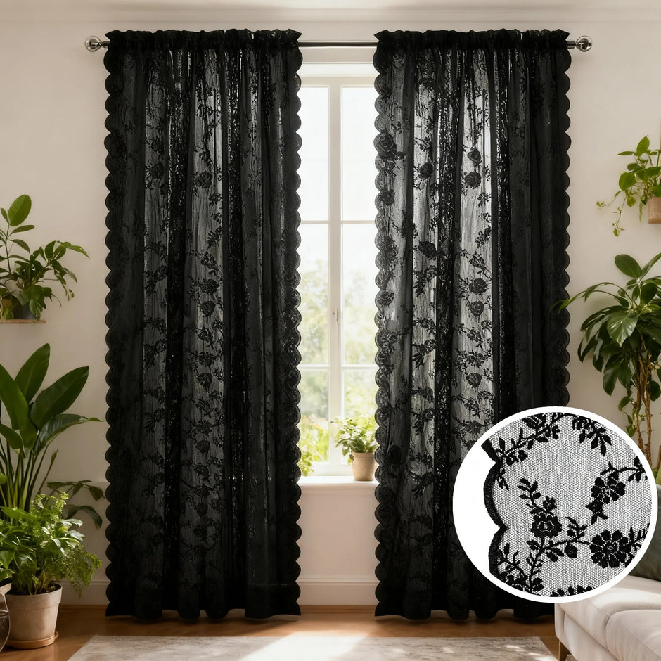 Elegant Floral Design Lace Sheer Polyester Curtain / Ruchi