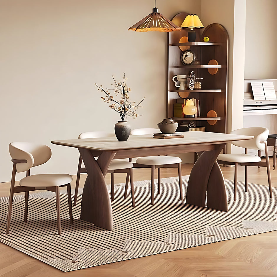 Minimalist Rectangular Marble Top Dining Table Set / Ruchi