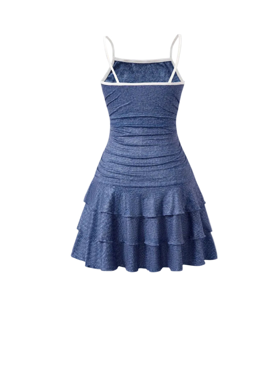 Trendy Denim Print Polyester Dress For Girls / Ruchi