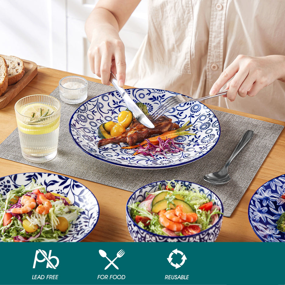 Blue Floral Pattern Porcelain Ceramic Dinnerware Set / Ruchi 