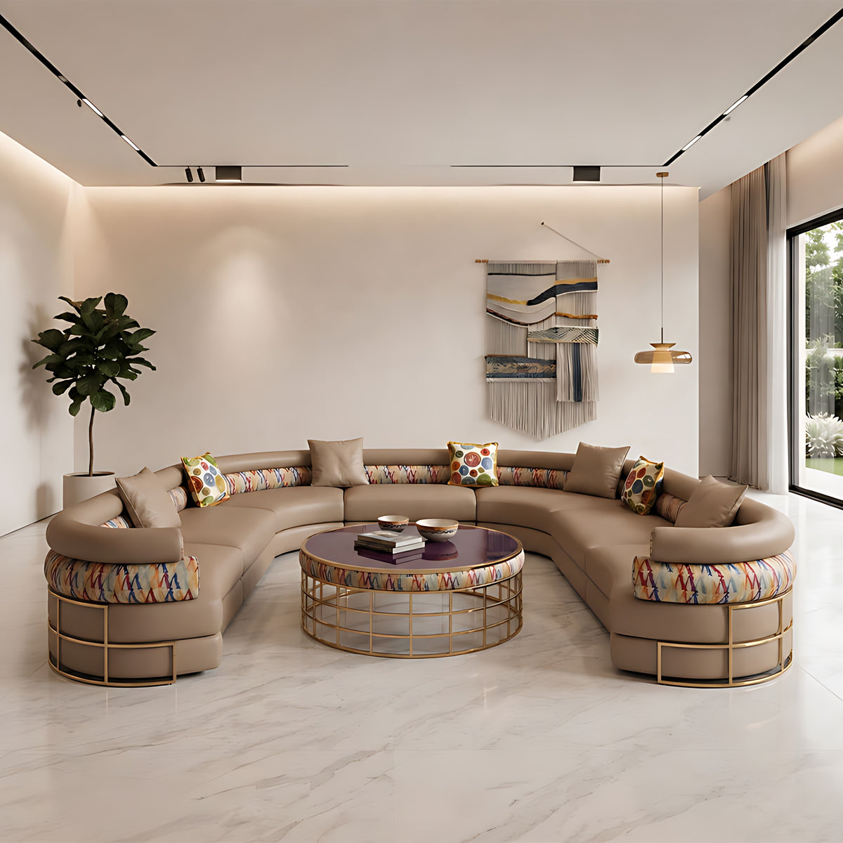 Multicolor U-Shaped Leather Sectional Round Sofa / Ruchi