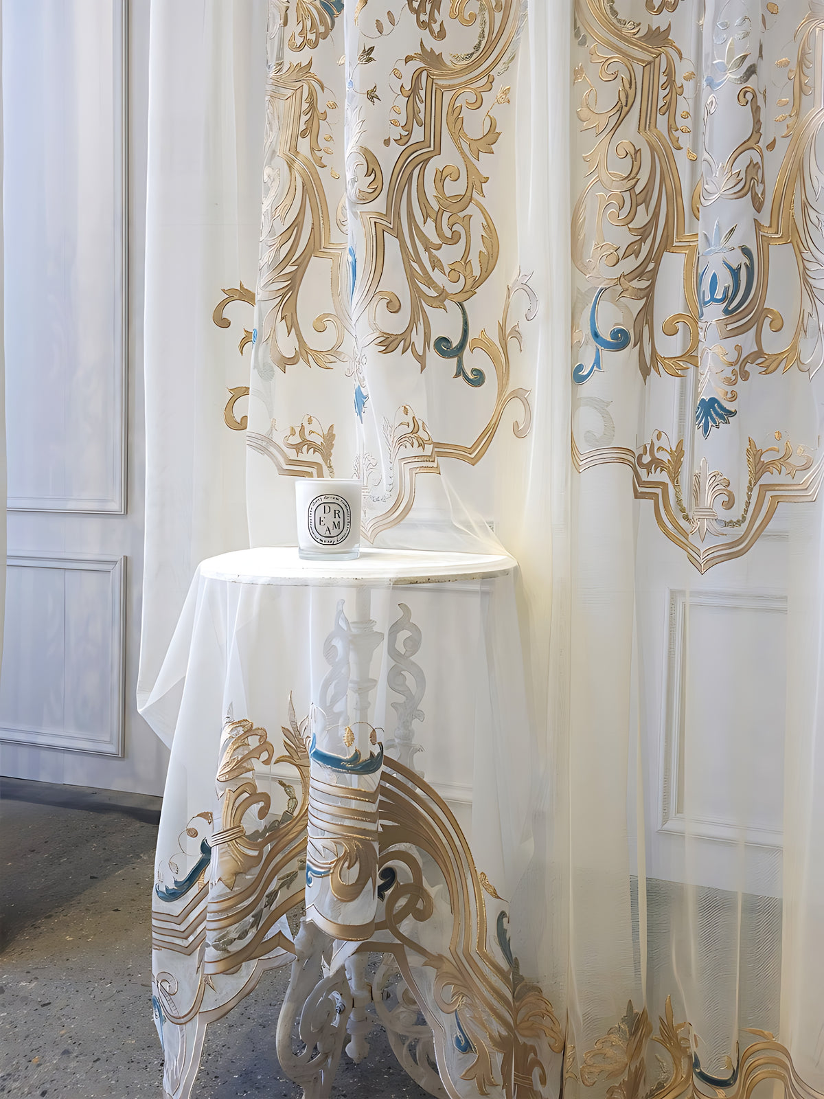 European Style Luxury Embroidered Polyester Sheer Curtain / Ruchi