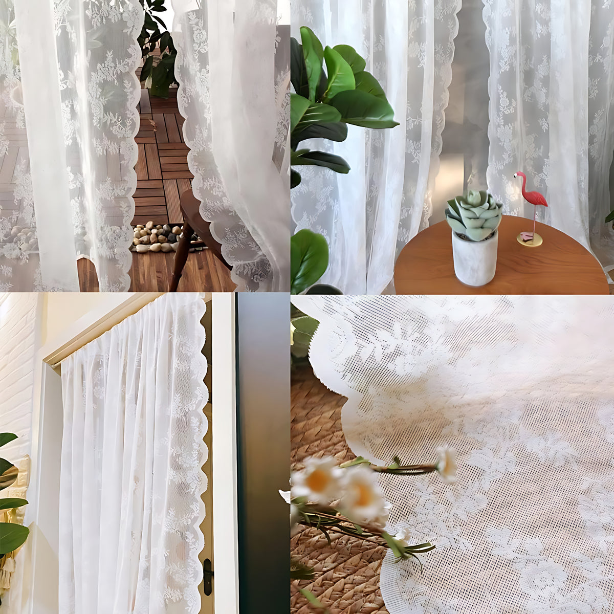 Elegant Floral Design Lace Sheer Polyester Curtain / Ruchi