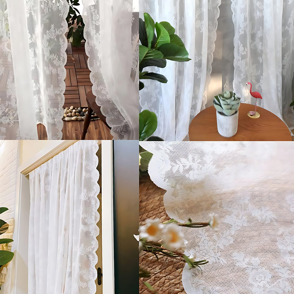 Elegant Floral Design Lace Sheer Polyester Curtain / Ruchi