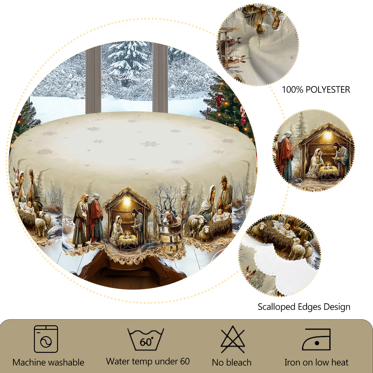 Christmas Nativity Scene Rectangular Or Round Polyester Tablecloth / Ruchi