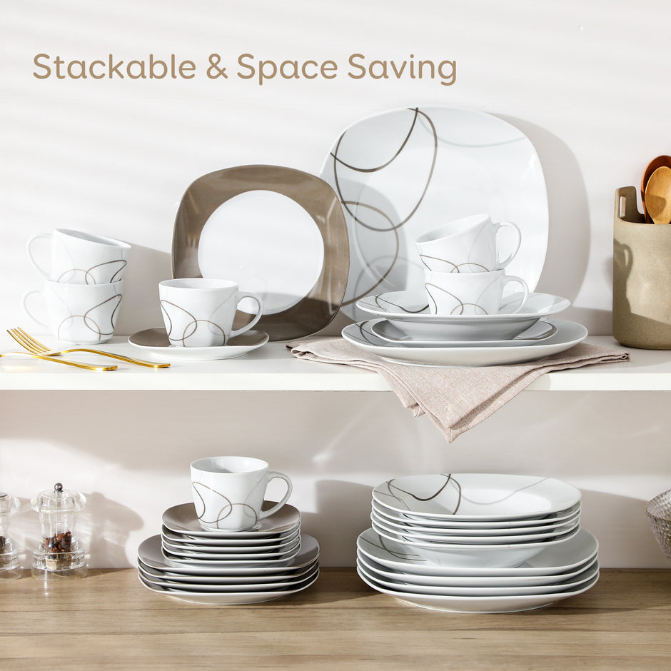 30 Piece Porcelain Ceramic Dinnerware Set For 6