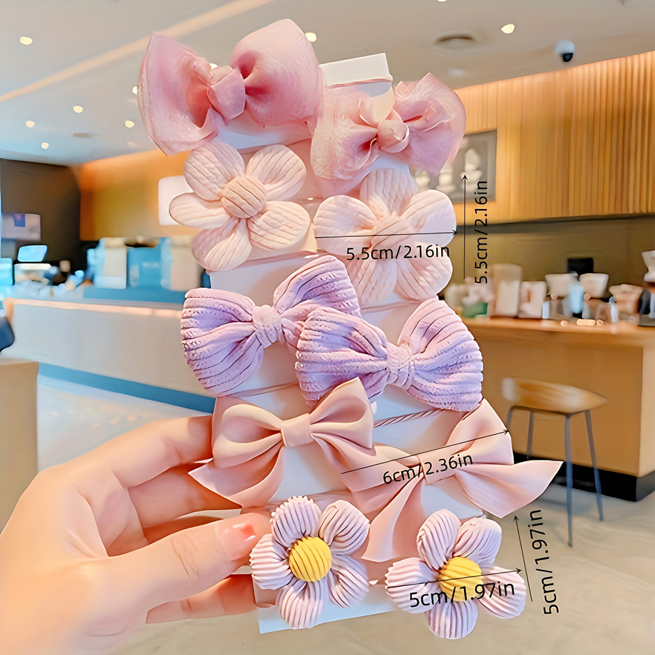 Adorable Floral And Bow Hair Ties 10-Pcs Set / Ruchi